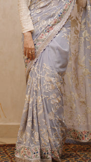 Sky Blue Georgette Saree with Elegant Thread Work