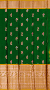 Dark Green Kanchipuram Saree with Mustard Yellow Contrast