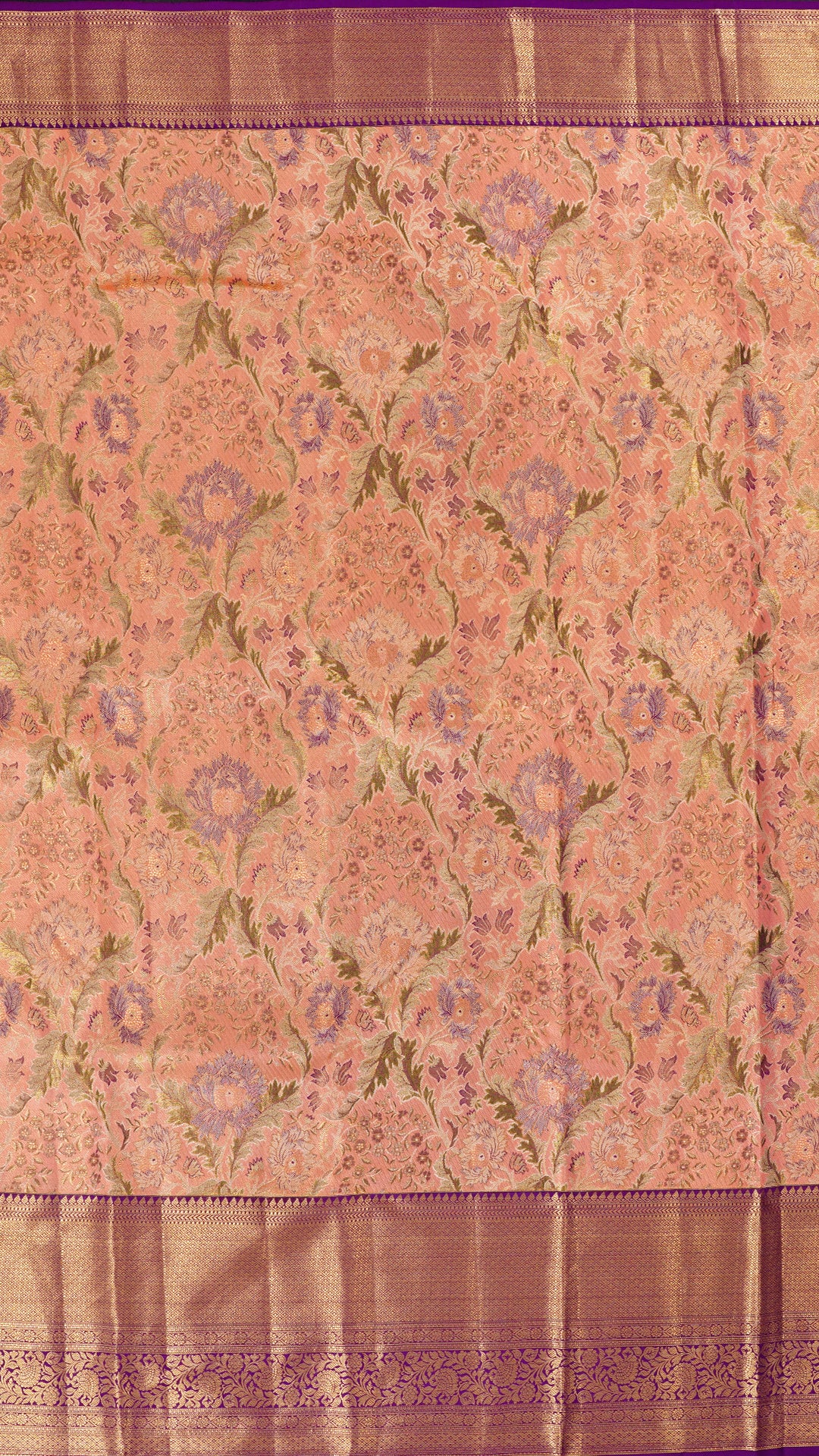 Peach Pink Silk Saree with Purple Brocade and Designer Zari