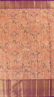 Peach Pink Silk Saree with Purple Brocade and Designer Zari