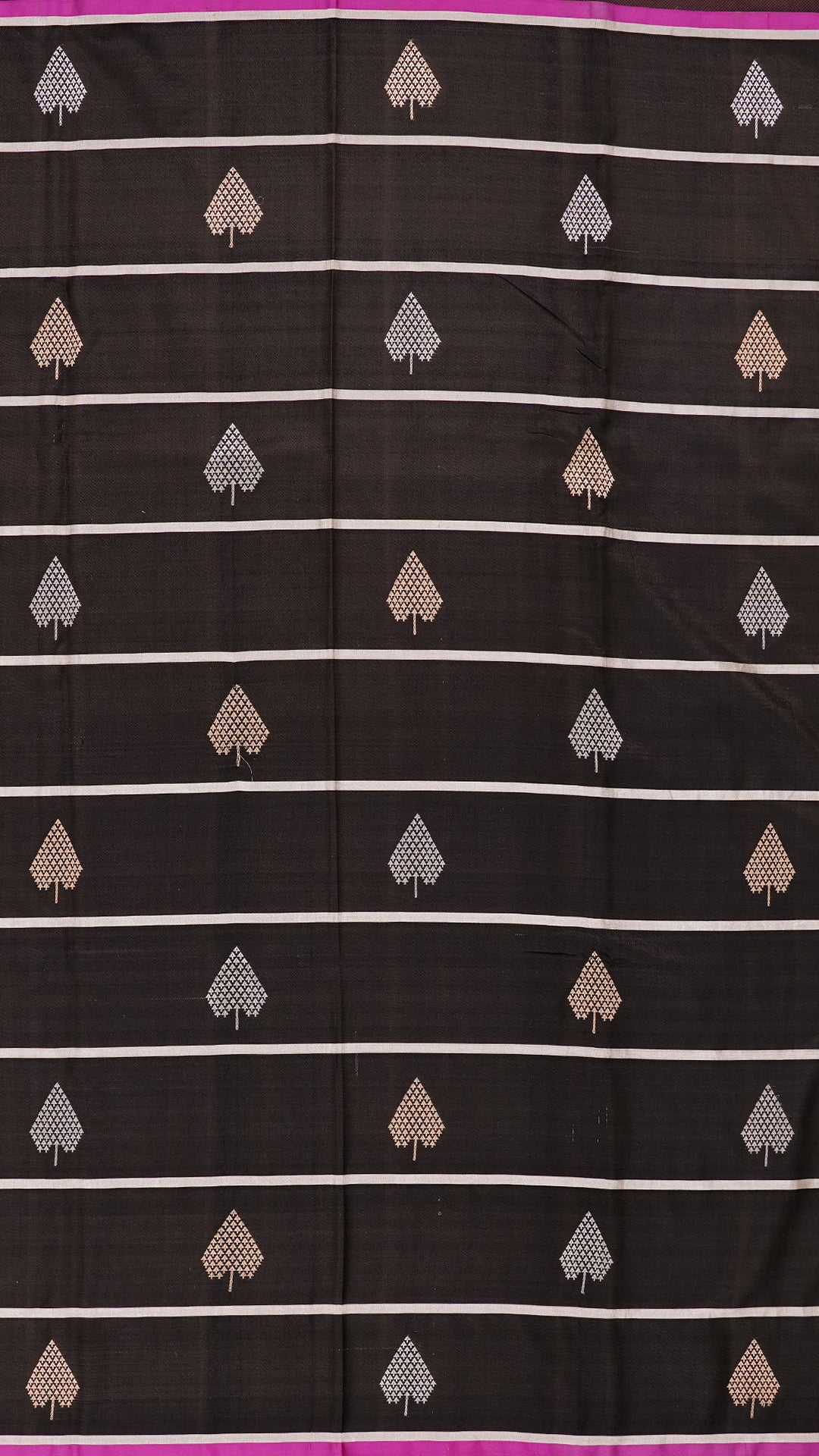 Snuf Banaras Saree with Pink Border and Buta Stripes