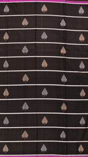 Snuf Banaras Saree with Pink Border and Buta Stripes