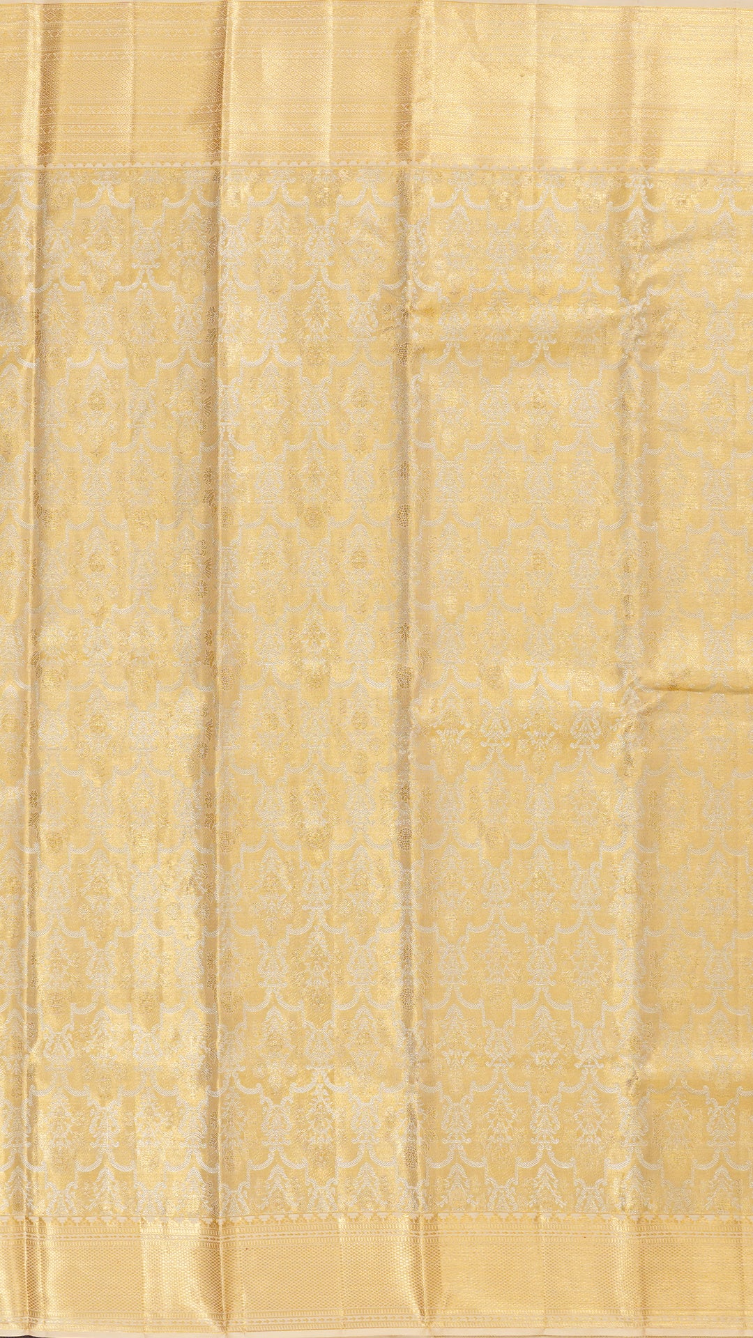 Gold Kanchipuram Saree with Silver & Gold Zari and Off-White Border