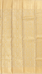 Gold Kanchipuram Saree with Silver & Gold Zari and Off-White Border