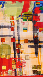 Red & Multicolor Crepe Silk Saree with Abstract Designs