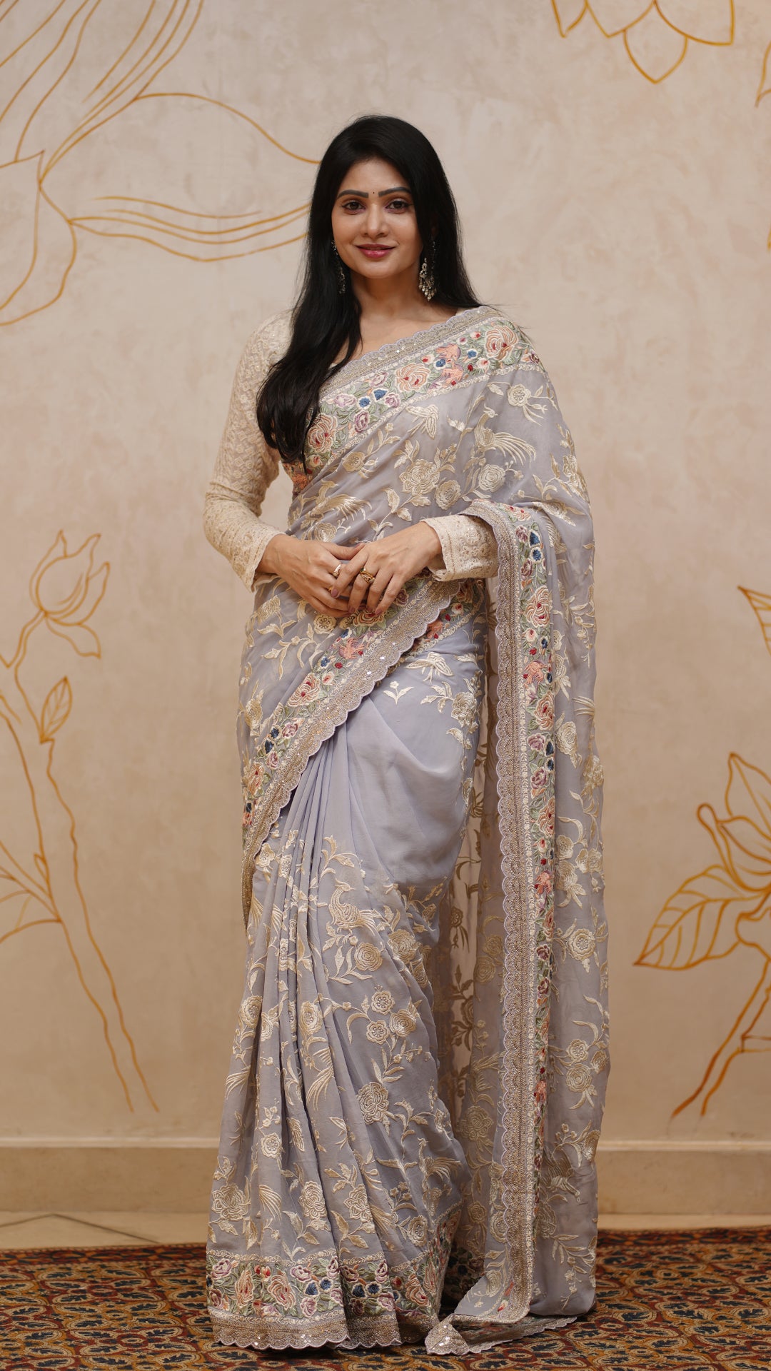Sky Blue Georgette Saree with Elegant Thread Work