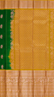 Dark Green Kanchipuram Saree with Mustard Yellow Contrast
