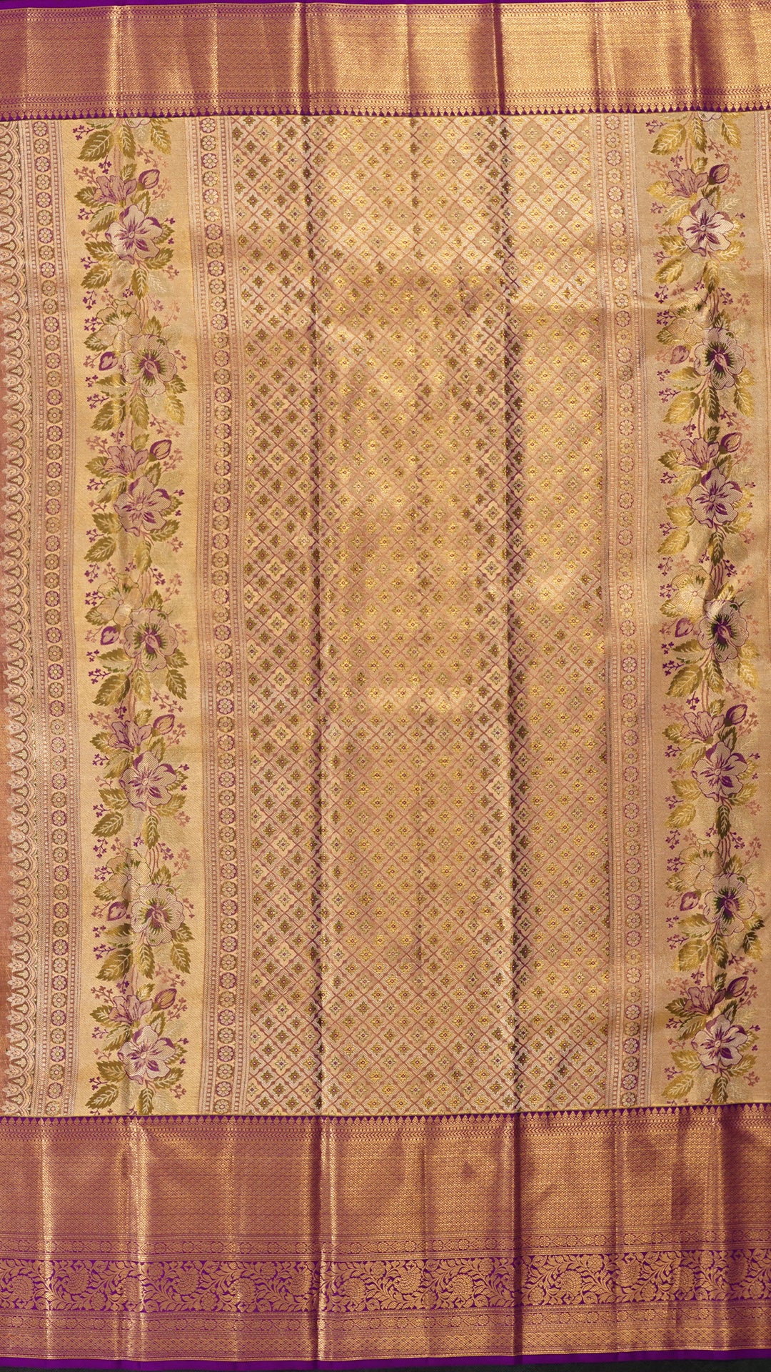 Peach Pink Silk Saree with Purple Brocade and Designer Zari