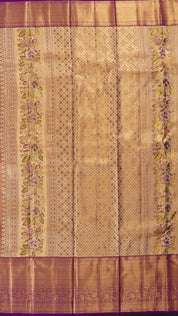 Peach Pink Silk Saree with Purple Brocade and Designer Zari