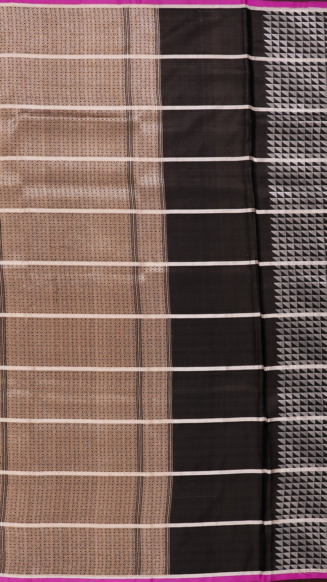 Snuf Banaras Saree with Pink Border and Buta Stripes