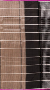 Snuf Banaras Saree with Pink Border and Buta Stripes