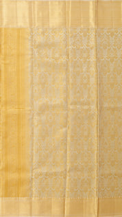 Gold Kanchipuram Saree with Silver & Gold Zari and Off-White Border
