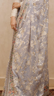 Sky Blue Georgette Saree with Elegant Thread Work