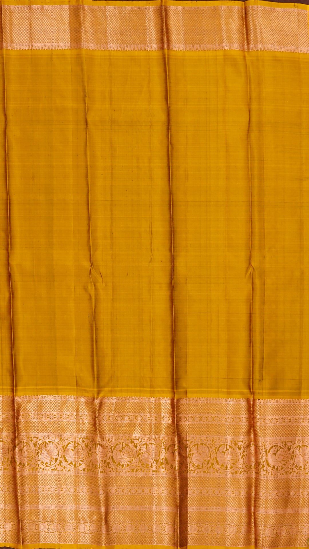 Dark Green Kanchipuram Saree with Mustard Yellow Contrast