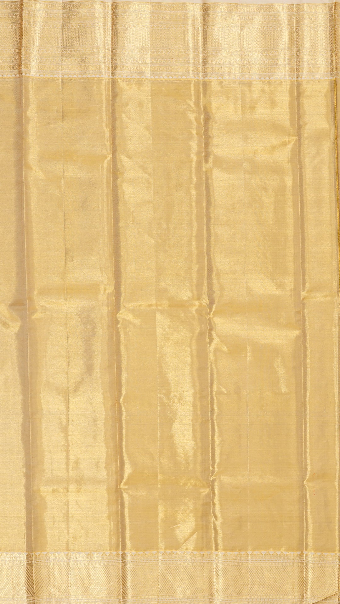 Gold Kanchipuram Saree with Silver & Gold Zari and Off-White Border