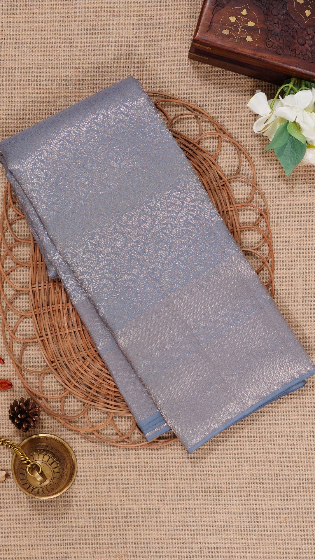 Minimal Grey Kanchi Pattu Saree with Elegant Plain kaddi Border