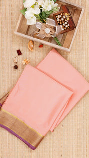 Light Peach Crepe Saree with Contrast Zari Border