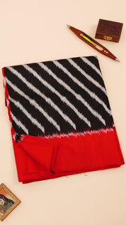 Cross-Lined Ikkat Silk Saree in Black with Red Accents