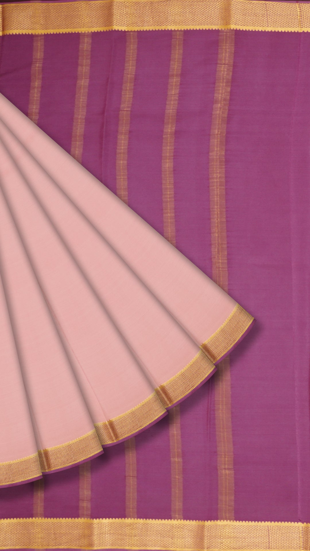 Light Peach Crepe Saree with Contrast Zari Border