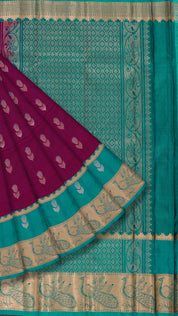 Magenta Kanchipuram Saree with Rama Green Contrast