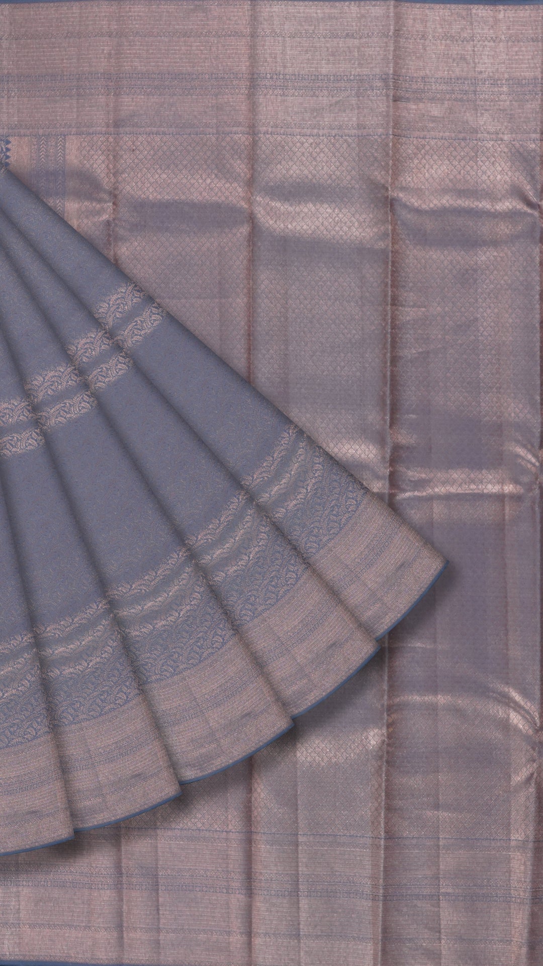 Minimal Grey Kanchi Pattu Saree with Elegant Plain kaddi Border