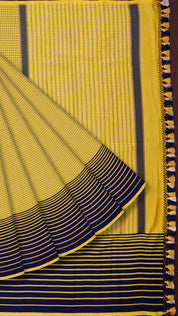 Mustard Banaras Saree with Big Navy Blue Horizontal Border