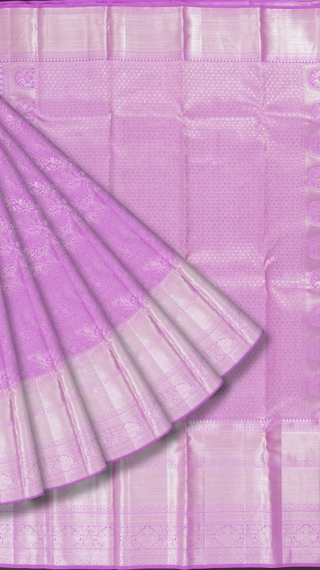 Lavender Kanchipuram Silk Saree with All Over Silver Zari Work