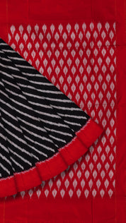 Cross-Lined Ikkat Silk Saree in Black with Red Accents