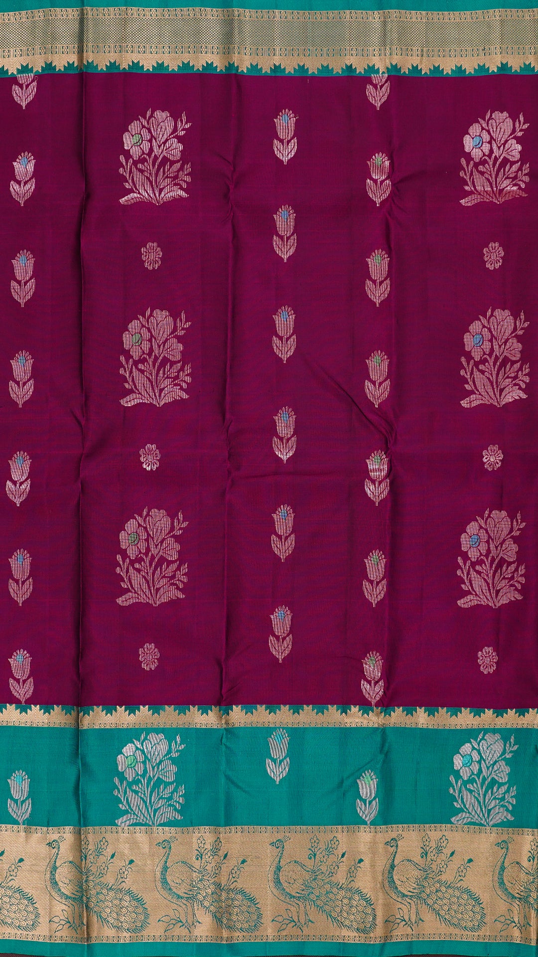 Magenta Kanchipuram Saree with Rama Green Contrast