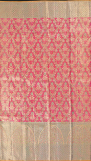 Rose Pink Kanchi Pattu Saree with Olive Green Contrast Border