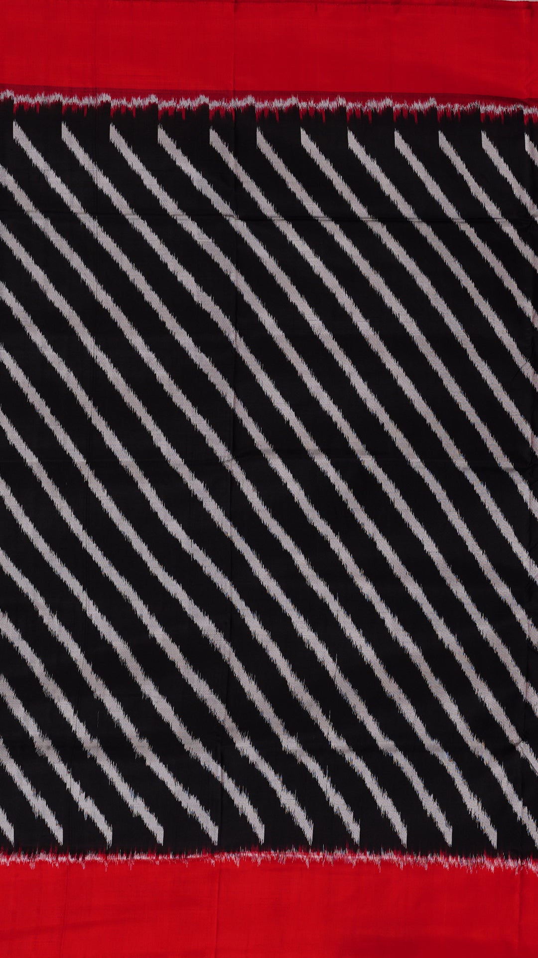 Cross-Lined Ikkat Silk Saree in Black with Red Accents