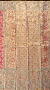Rose Pink Kanchi Pattu Saree with Olive Green Contrast Border