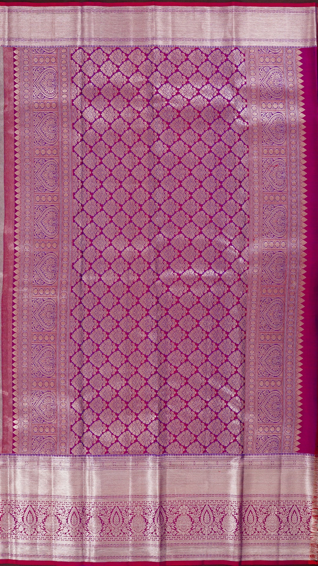 Turquoise and Magenta Kanchipuram Silk Saree with Silver Zari Border | Kanchi Pattu Saree Collection