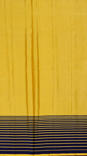 Mustard Banaras Saree with Big Navy Blue Horizontal Border