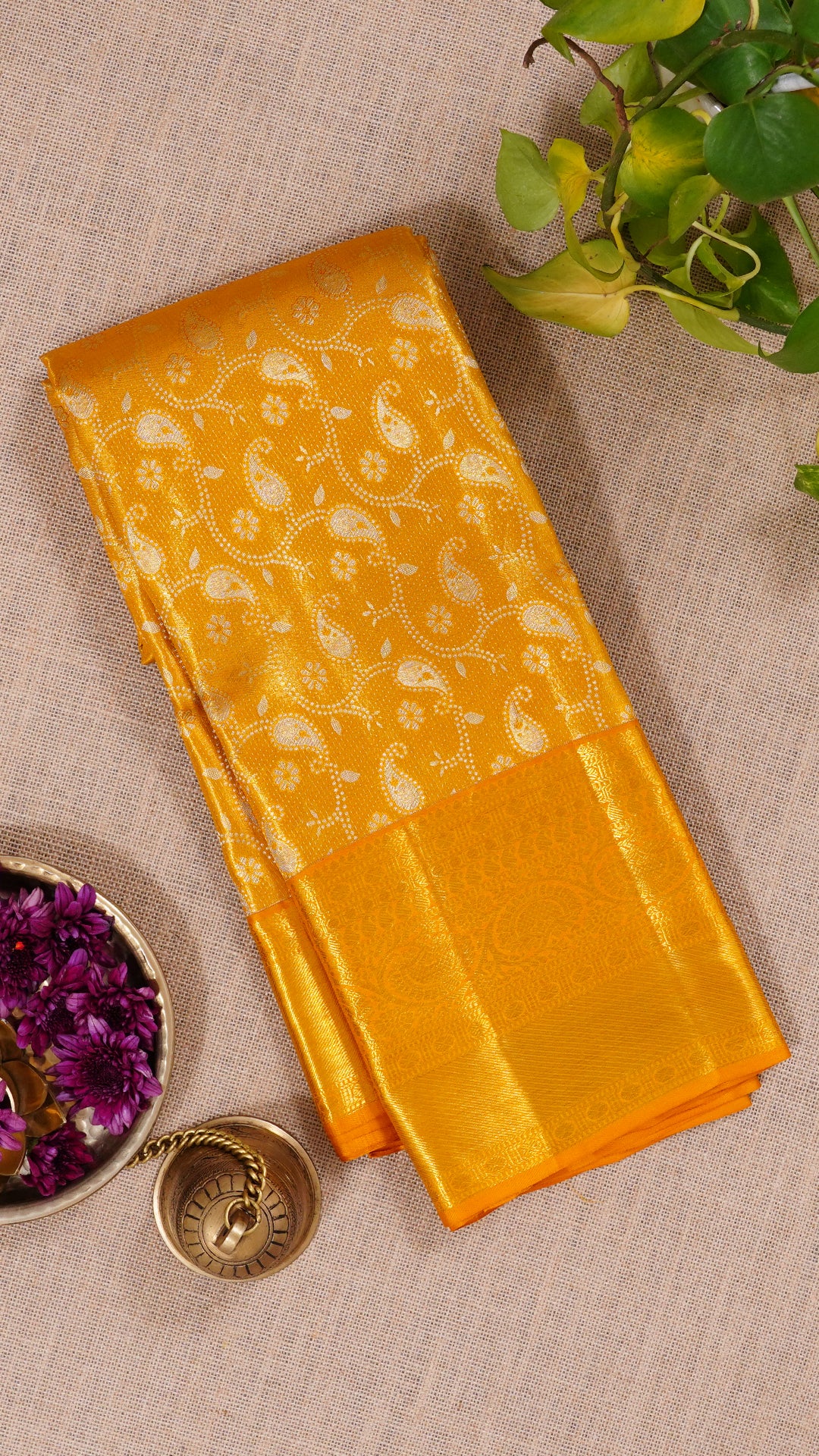 All Over Gold Kanchipuram Silk Saree with Self Zari Border