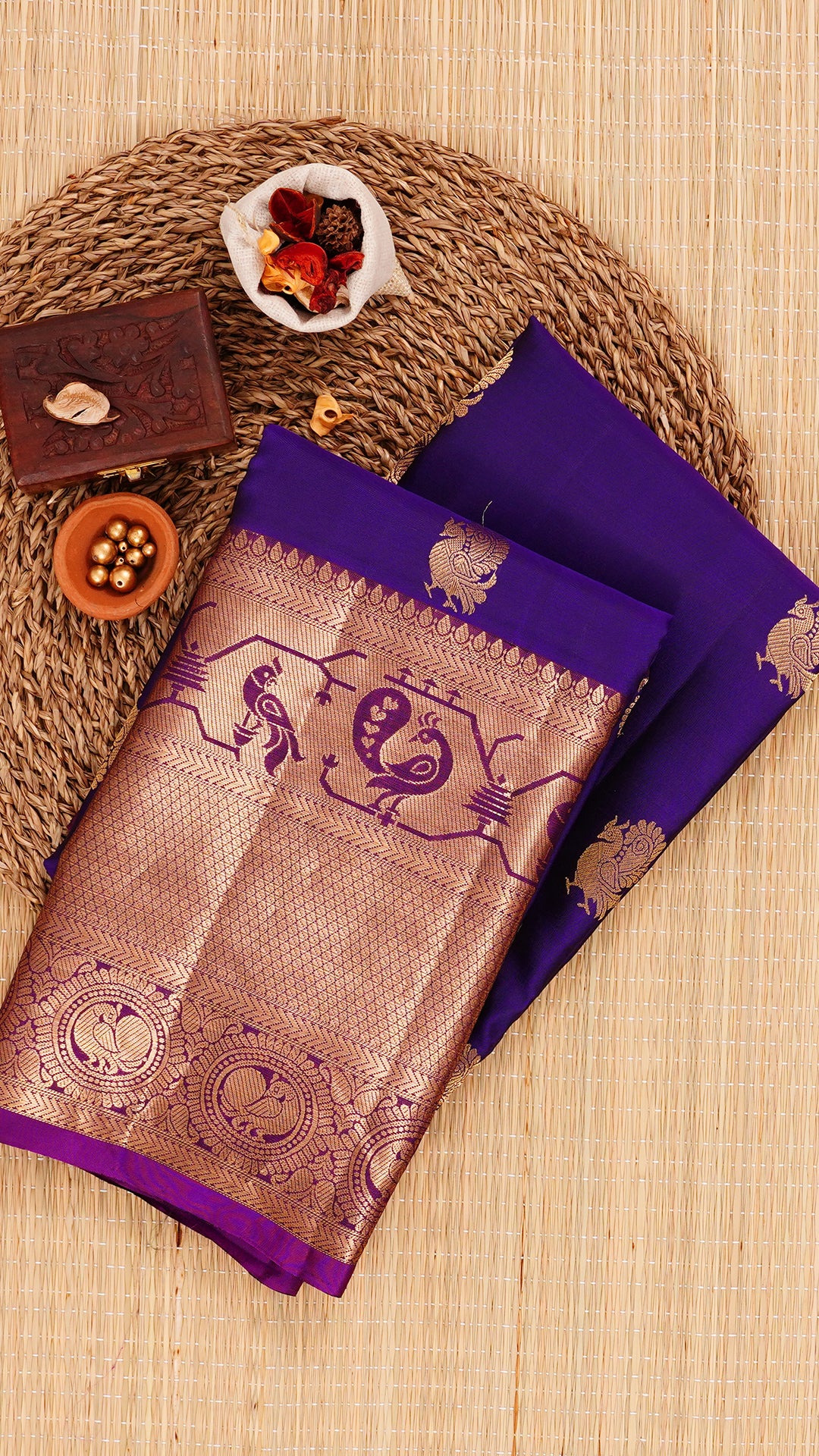 Dark Purple Kanchipuram Saree with Magenta Zari Border