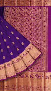 Dark Purple Kanchipuram Saree with Magenta Zari Border