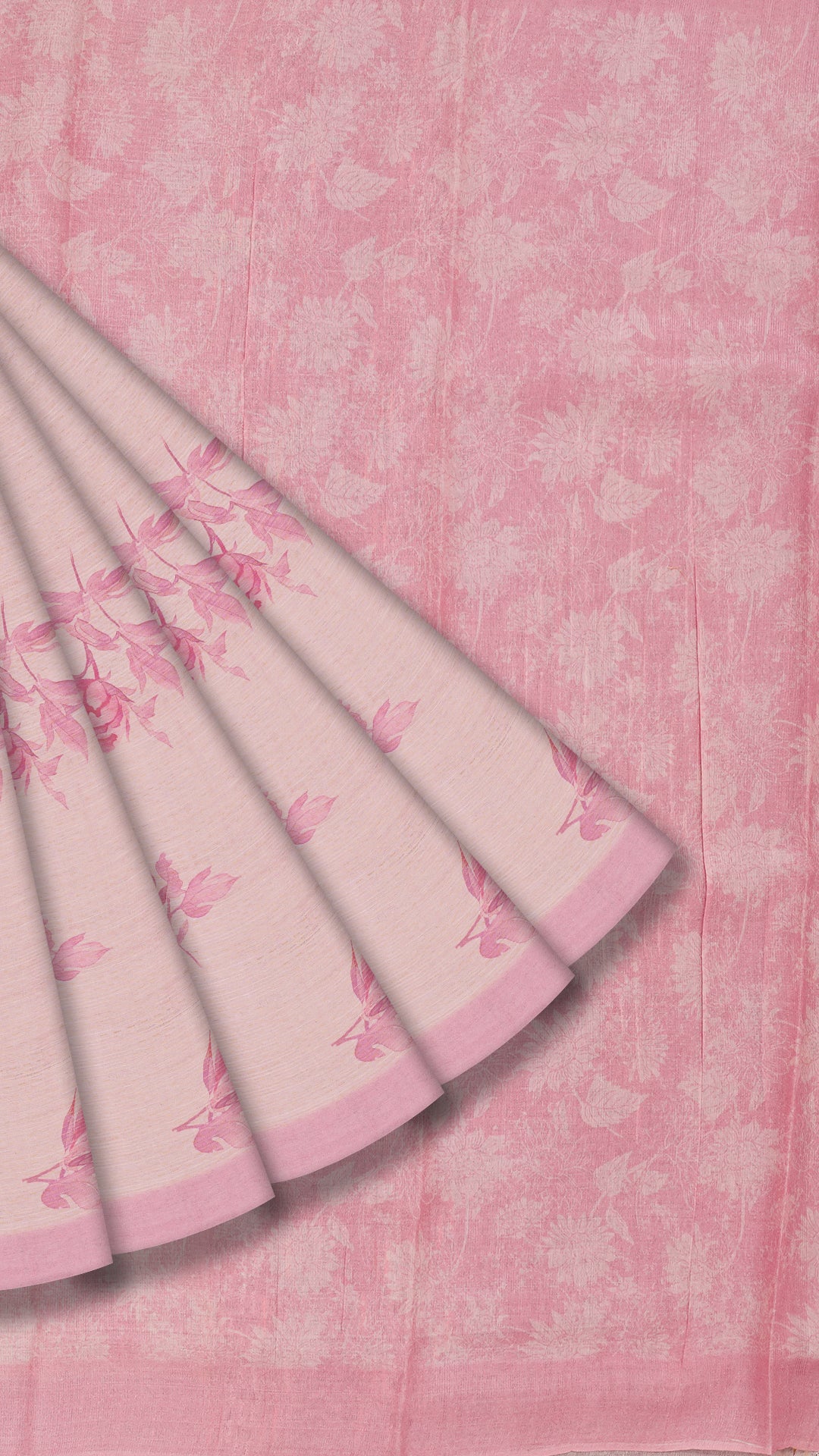 Light Peach Jute Saree with Floral Butta Work