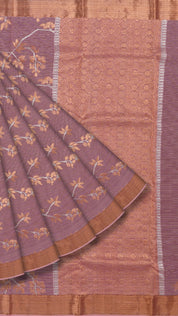 Peach Fancy Silk Saree with All Over Copper and Silver Buttas
