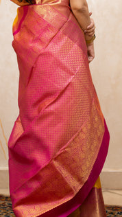 Yellow Kanchi Pattu Saree with Pink Zari Contrast Border