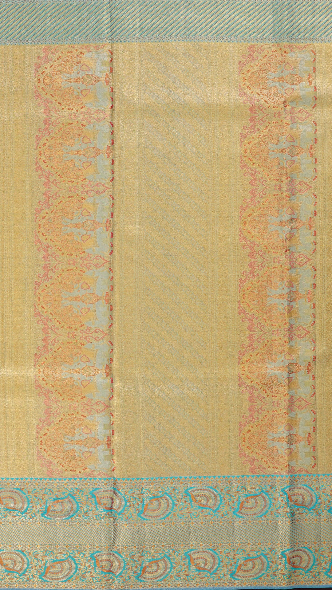 Pista Green Kanchipuram Saree with Sky Blue Contrast