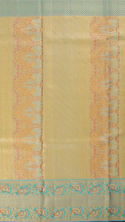 Pista Green Kanchipuram Saree with Sky Blue Contrast