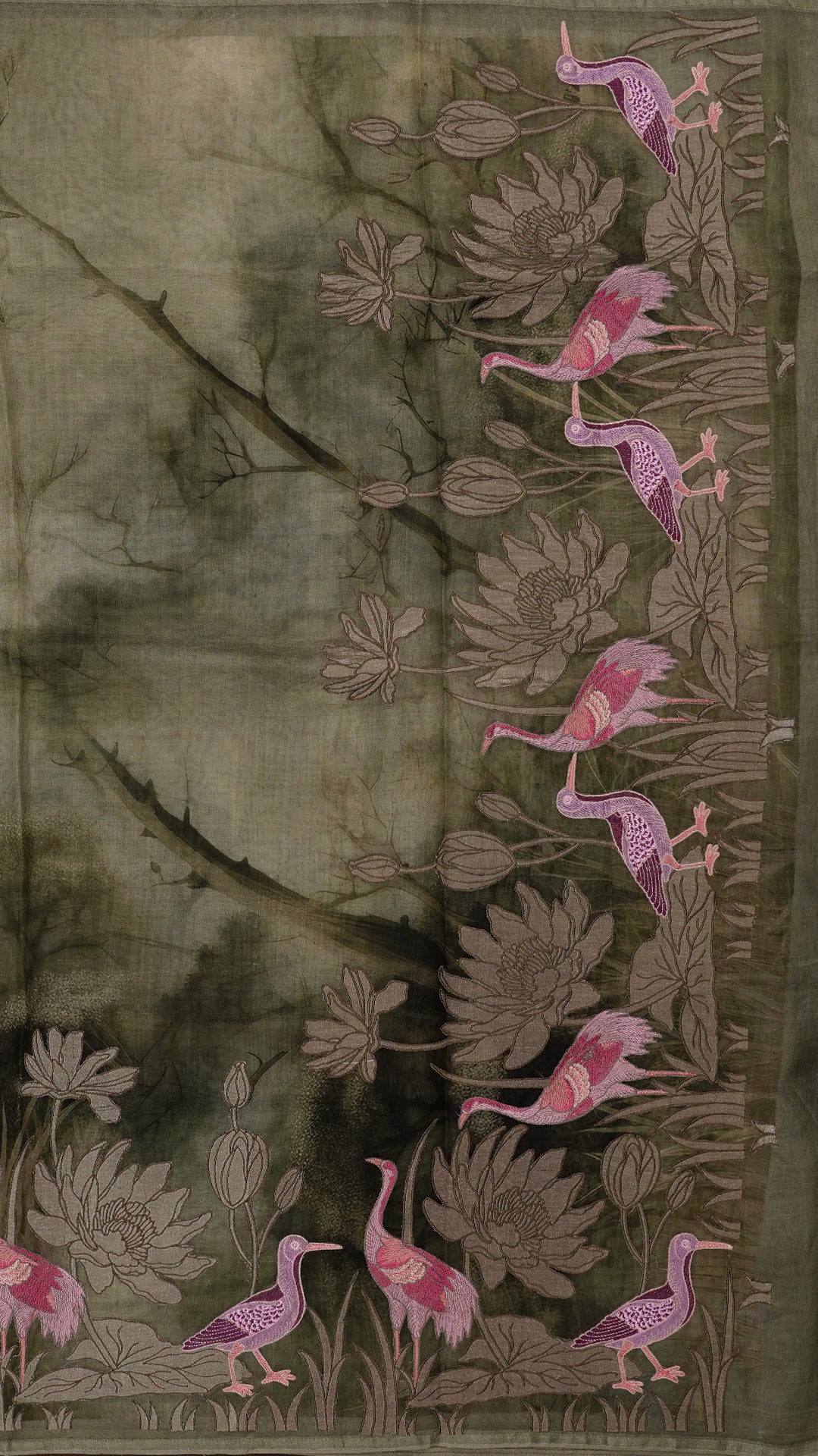 Olive Green Kora Saree with Designer Border