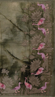 Olive Green Kora Saree with Designer Border