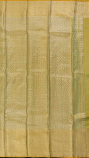 Traditional Gold Kanchi Pattu Saree with Cross Lines and Butta Borders