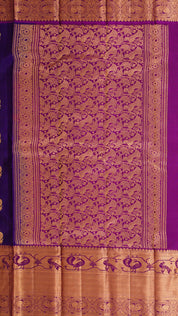 Dark Purple Kanchipuram Saree with Magenta Zari Border