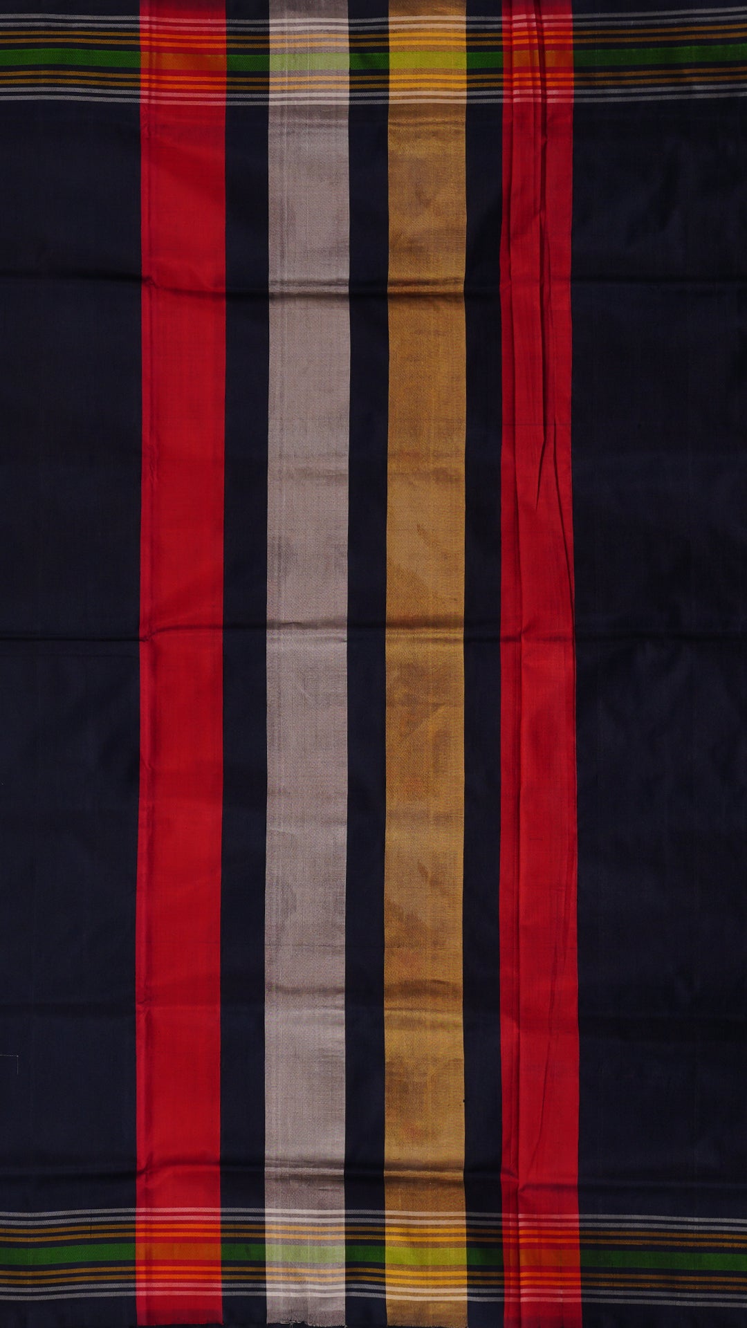 Ikkat Silk Saree with Cream Base and Navy Contrast Border