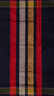 Ikkat Silk Saree with Cream Base and Navy Contrast Border