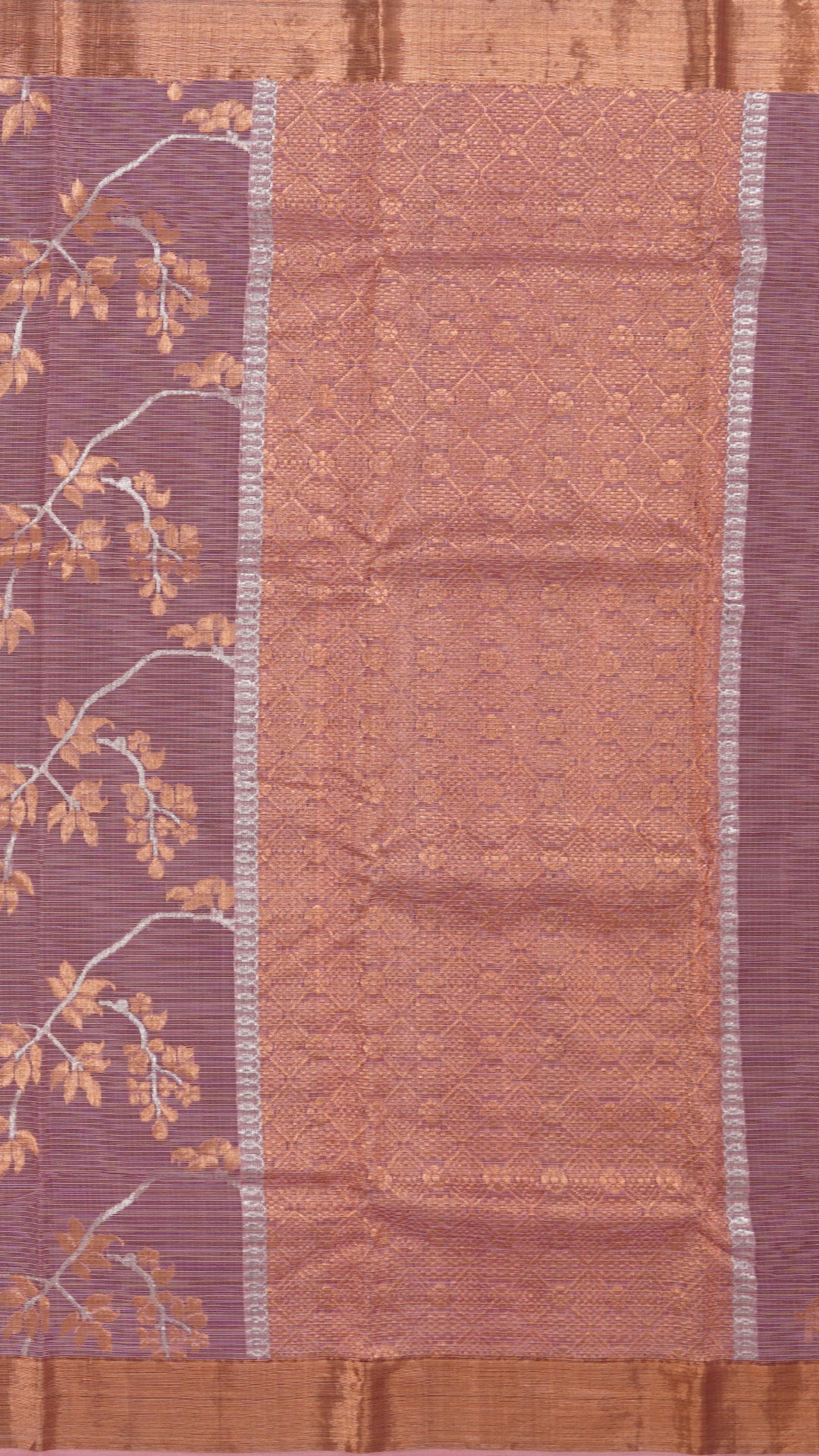 Peach Fancy Silk Saree with All Over Copper and Silver Buttas