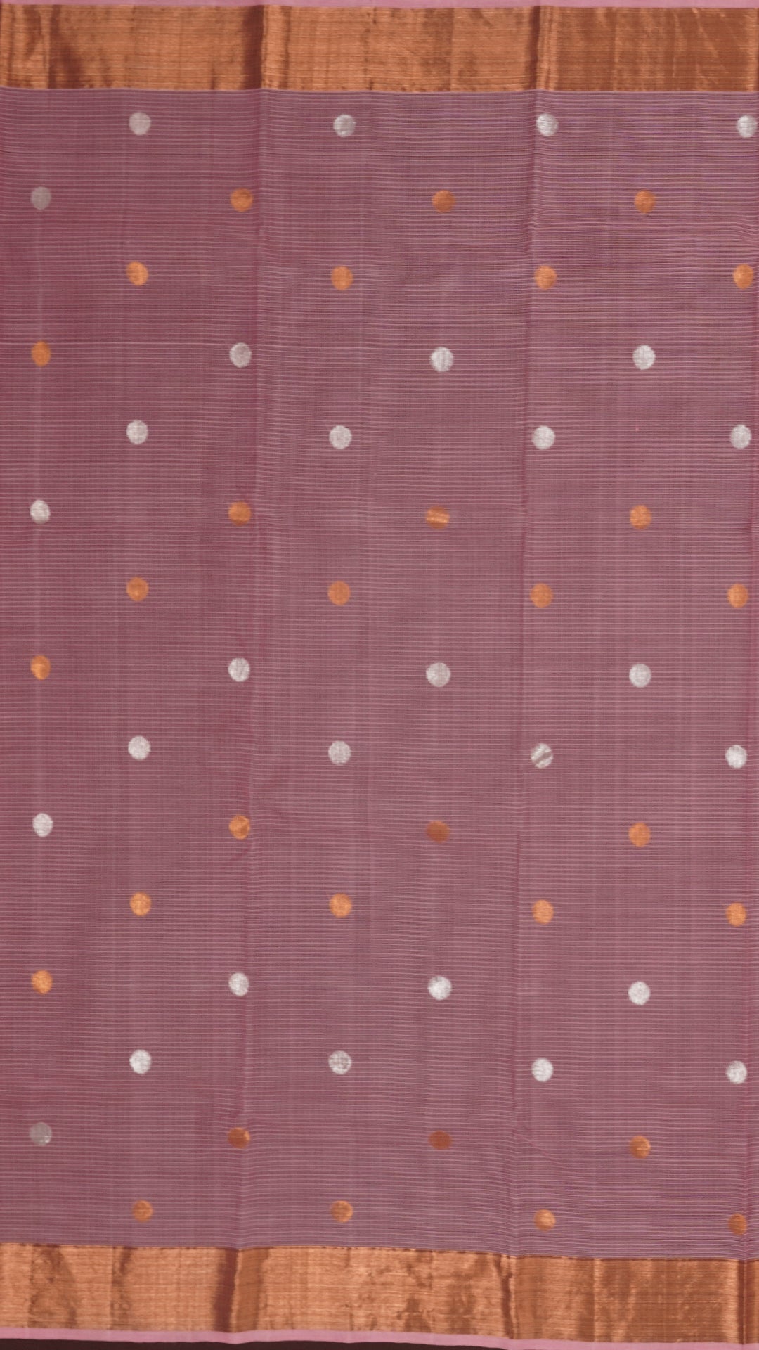 Peach Fancy Silk Saree with All Over Copper and Silver Buttas